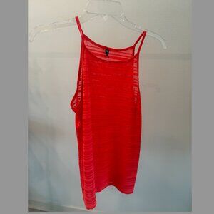 Neon Orange Sheer Striped Cover-Up Tank - Size Small